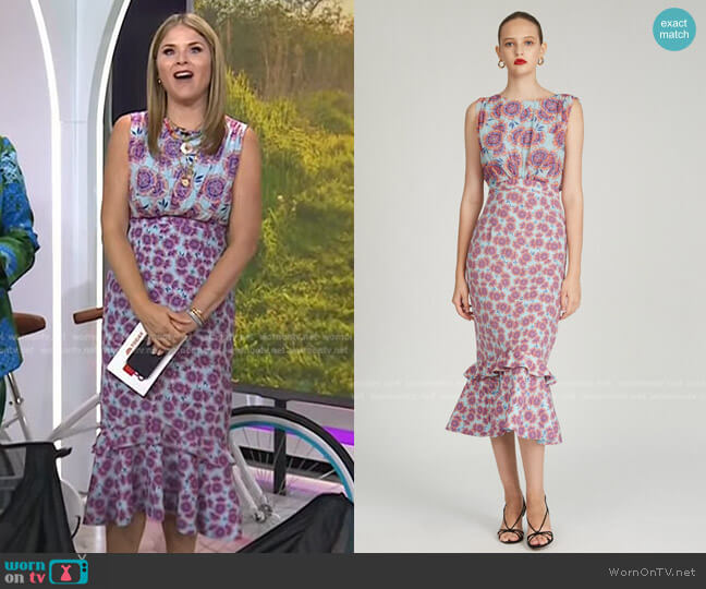 Saloni Adrienne Dress In Ciel Dragonfruit Print worn by Jenna Bush Hager on Today