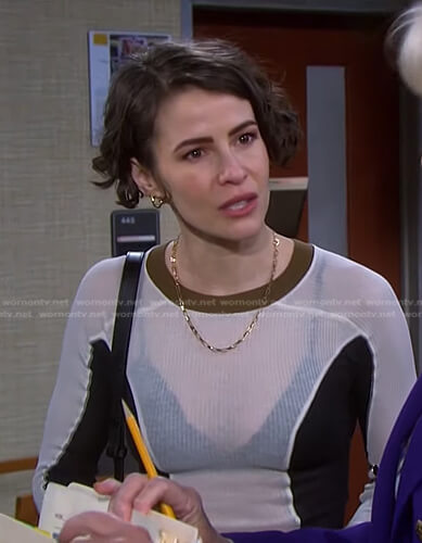 Sarah’s white colorblock ribbed top on Days of our Lives