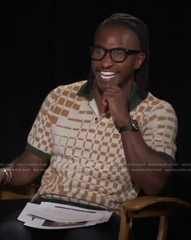 Scott’s geometric polo shirt on Access Hollywood
