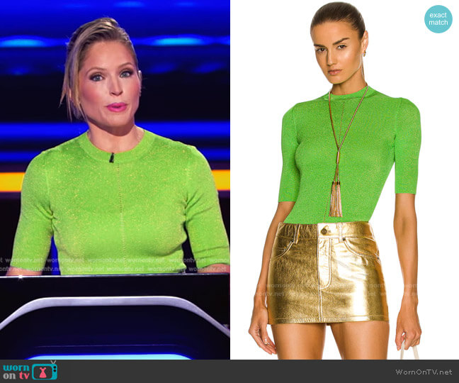 Saint Laurent Short Sleeve Lurex Sweater worn by Sara Haines on The Chase