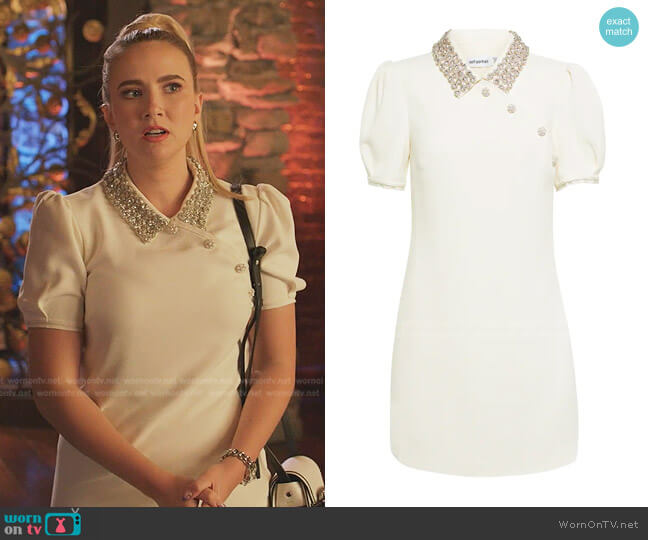 Self Portrait Crystal-Embellished Minidress worn by Amanda Carrington (Eliza Bennett) on Dynasty