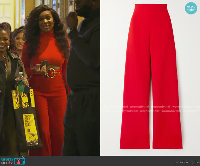 Sergio Hudson Wool-crepe wide-leg pants worn by Marlo Hampton on The Real Housewives of Atlanta