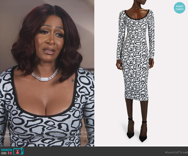 Sergio Hudson Giraffe Scoop Neck Sweater Dress worn by Sheree Whitefield on The Real Housewives of Atlanta