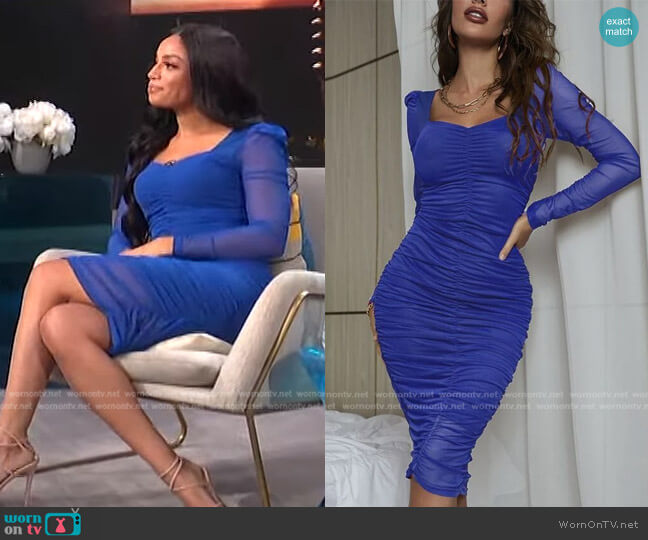 Shein Sxy Contrast Mesh Sweetheart Neck Ruched Bodycon Dress worn by Francesca Amiker on E! News