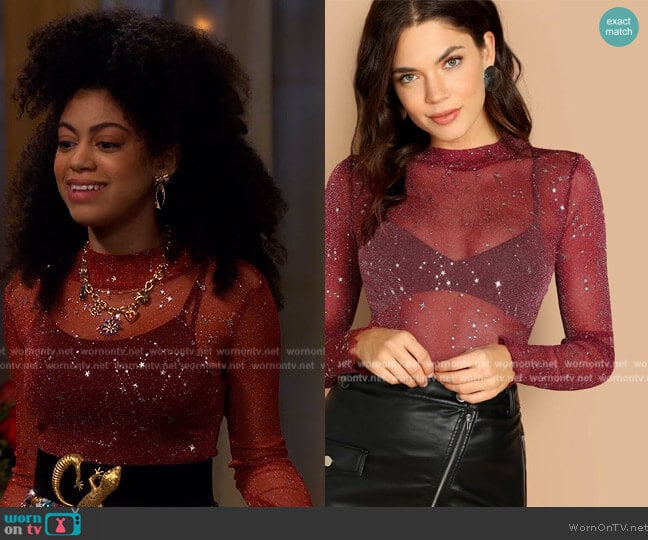 Shein Star Glitter Mesh Top