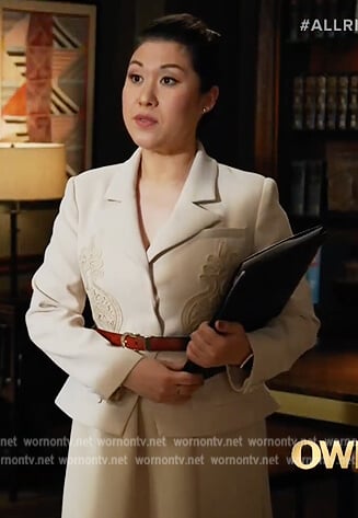 Sheree’s embroidered ivory blazer dress on All Rise