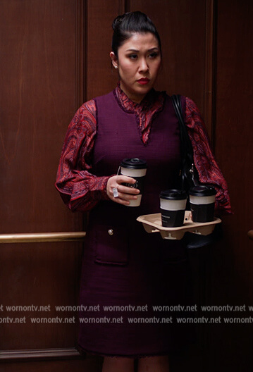Sherri’s paisley print blouse and tweed sheath on All Rise