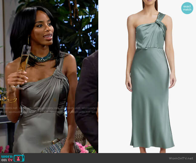 Significant Other Macy Dress in Sage worn by Imani Benedict (Leigh-Ann Rose) on The Young and the Restless