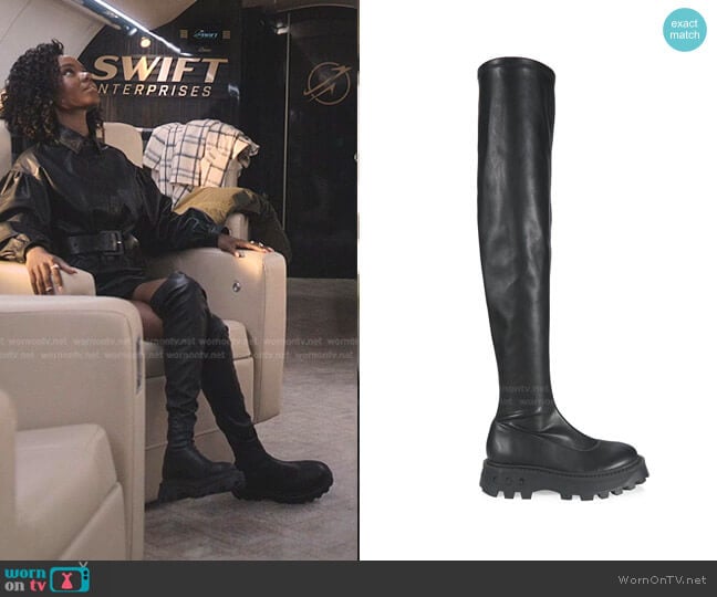 Simon Miller Scrambler Vegan Leather Tall Boots worn by Zenzi Fullington (Ashleigh Murray) on Tom Swift
