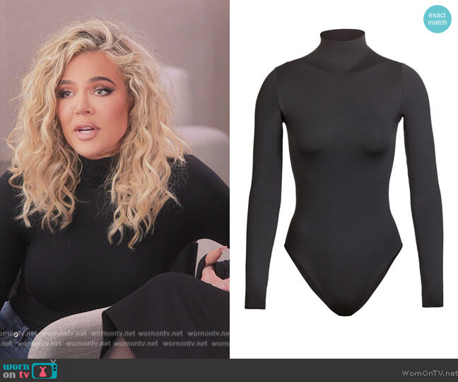 Skims Essential Mock Neck Long Sleeve Bodysuit worn by Khloe Kardashian (Khloe Kardashian) on The Kardashians