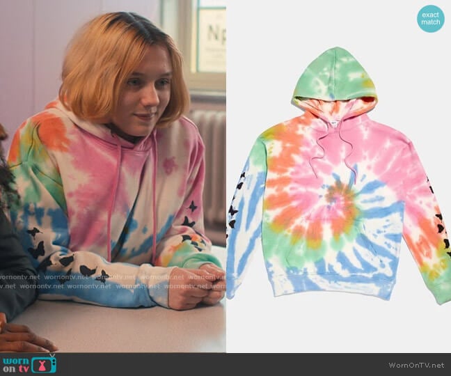 Skinnydip Holly H Tie Dye Reflective Butterfly Hoodie worn by Darcy Olsson (Kizzy Edgell) on Heartstopper