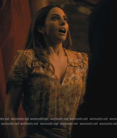 Sloane’s metallic floral dress on The Umbrella Academy