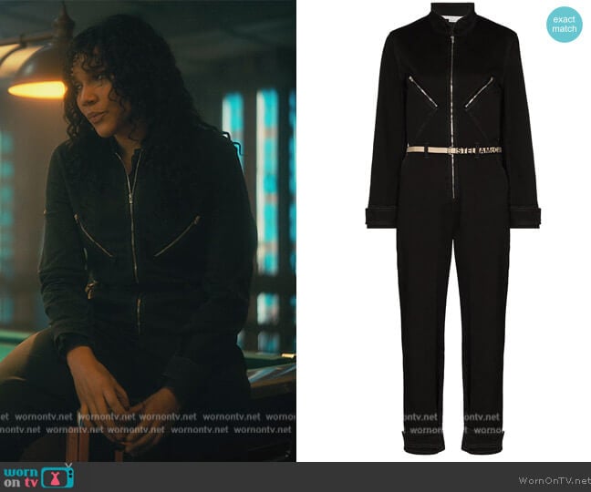 Stella McCartney Stella Logo denim jumpsuit worn by Allison Hargreeves (Emmy Raver-Lampman) on The Umbrella Academy