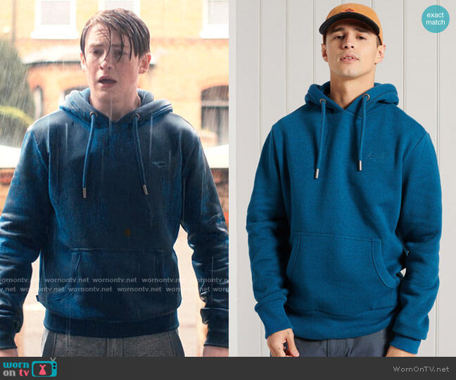Superdry Orange Label Classic Hoodie in Dark Cobalt Marl worn by Nick Nelson (Kit Connor) on Heartstopper