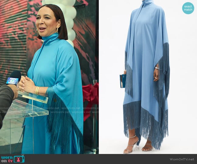 Taller Marmo Mrs Ross Fringed Kaftan Dress worn by Molly Novak (Maya Rudolph) on Loot