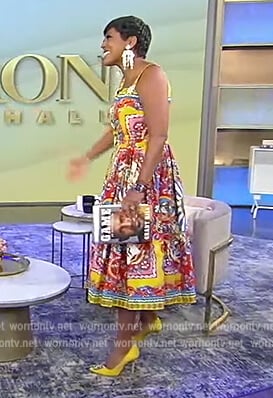 Tamron’s printed sleeveless dress on Tamron Hall Show