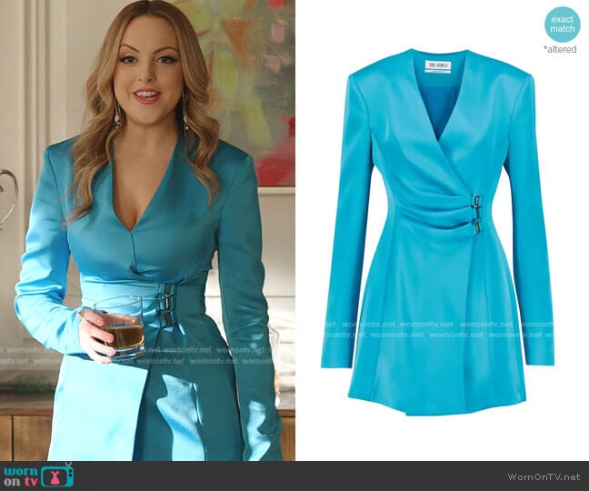 The Attico Jacqueline Satin Wrap Dress worn by Fallon Carrington (Elizabeth Gillies) on Dynasty
