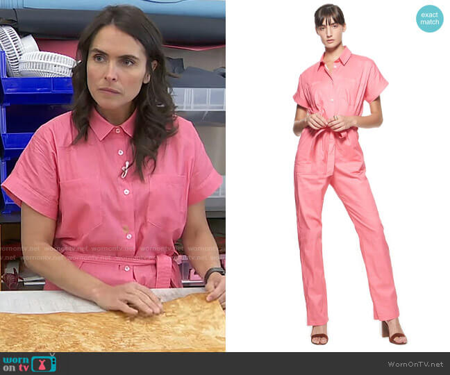 The Kit Dottie Jumpsuit in Pink Watermelon worn by Lilia Luciano on CBS Mornings