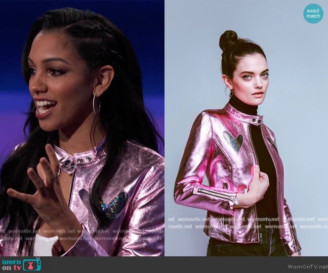The Mighty Company Pink Heart Metallic Jacket worn by Corinne Foxx on Beat Shazam