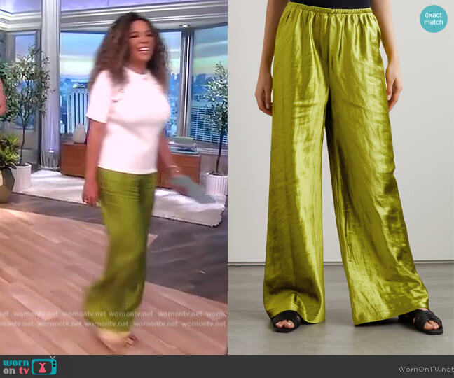The Row Andres Metallic Pants worn by Sunny Hostin on The View