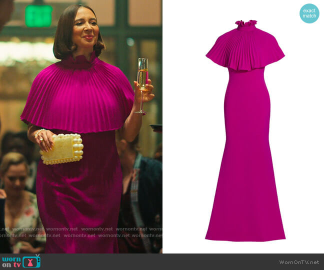 Theia Gabriella Pleated Cape Gown worn by Molly Novak (Maya Rudolph) on Loot