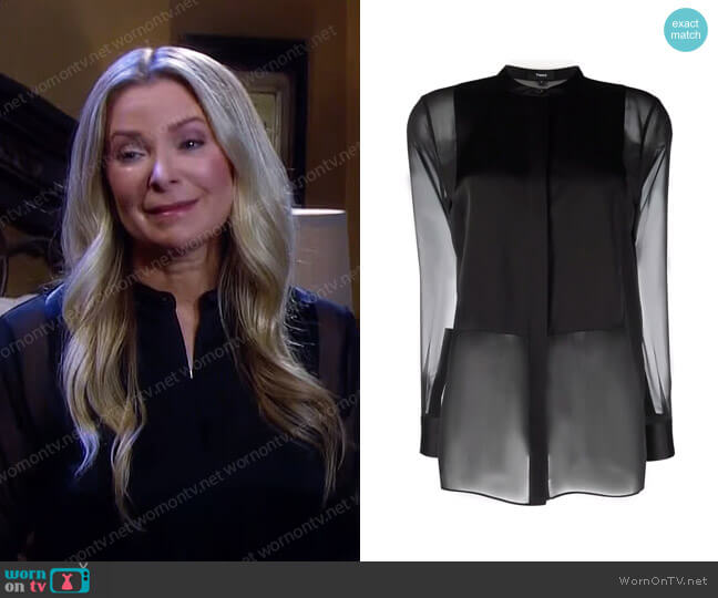 Theory Sheer-Sleeved Shirt worn by Jennifer Horton (Cady McClain) on Days of our Lives