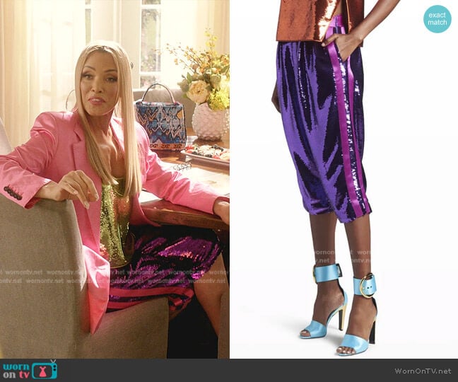 Tom Ford Side-Stripe Liquid Sequin Capri Pants worn by Dominique Deveraux (Michael Michele) on Dynasty