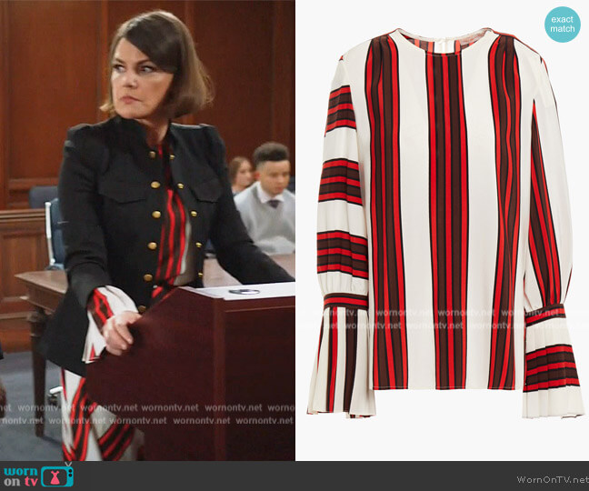 Tory Burch Striped silk crepe de chine blouse worn by Maggie Palmer (Suzanne Cryer) on All Rise