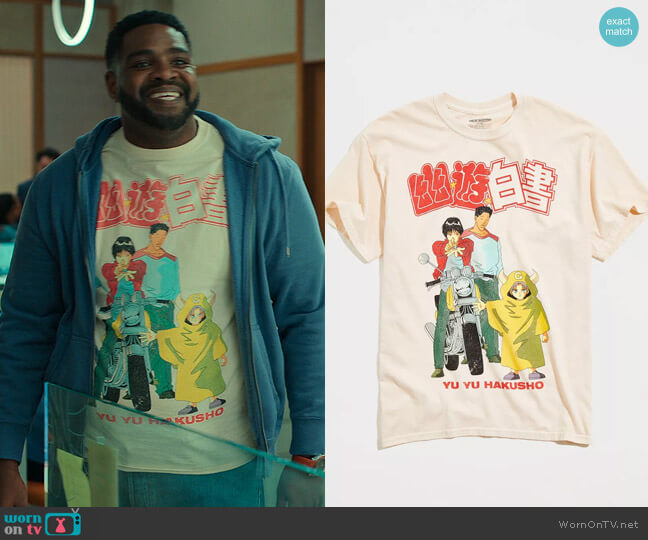 YuYu Hakusho Group Tee from Urban Outfitters worn by Howard (Ron Funches) on Loot