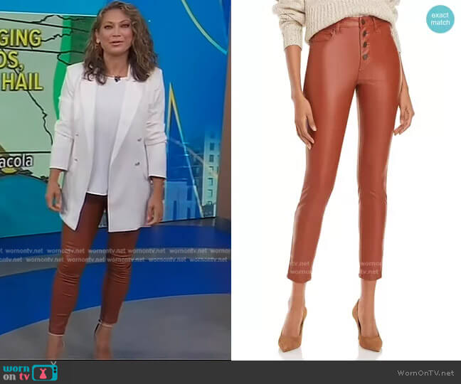 Blank NYC Button-Front Faux-Leather Skinny Pants in Daddy Soda worn by Ginger Zee on Good Morning America