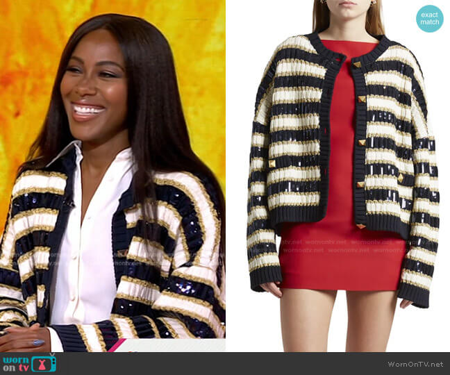 Valentino Boxy Sequin-Embroidered Cardigan