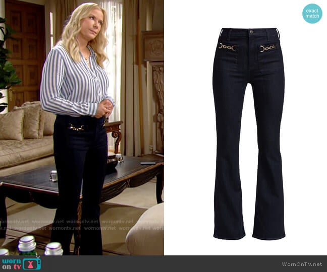 Veronica Beard Florence Chain-Detail Flare Jeans worn by Brooke Logan (Katherine Kelly Lang) on The Bold and the Beautiful