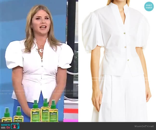 Vince Puff Sleeve Cutout Back Detail Cotton Blouse worn by Jenna Bush Hager on Today