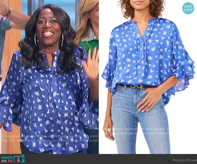 Vince Camuto Floral Flutter Sleeve Blouse worn by Sheryl Underwood on The Talk