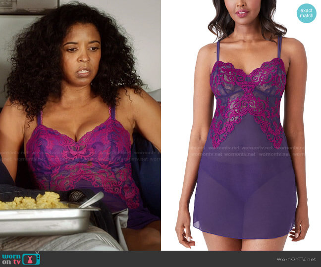 Wacoal Instant Icon Chemise Nightgown in Violet Indigo/Hollyhock worn by Wickie Roy (Renée Elise Goldsberry) on Girls5eva