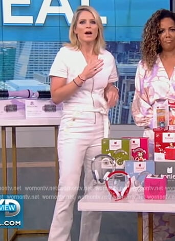 Sara’s white tie waist denim jumpsuit on The View