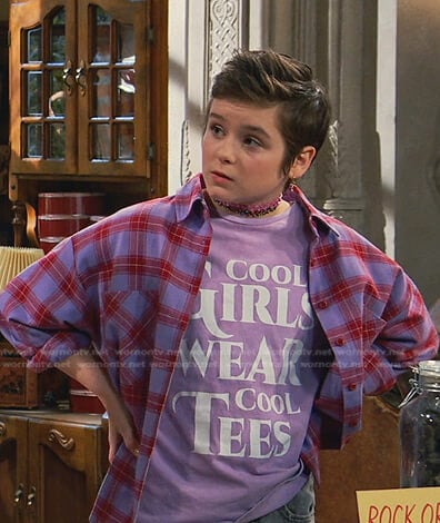 Winnie’s purple Cool Girls Wear Cool Tees tee and plaid shirt on Bunkd