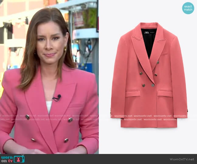 Zara Double Breasted Long Blazer worn by Rebecca Jarvis on Good Morning America