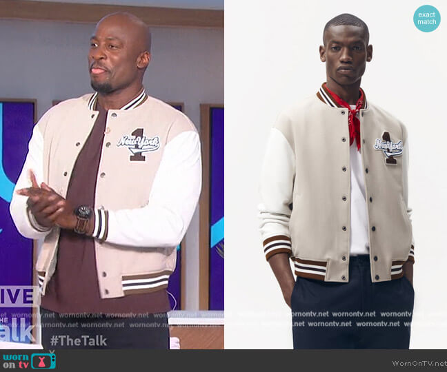 Zara Patches Bomber Jacket worn by Akbar Gbajabiamila on The Talk