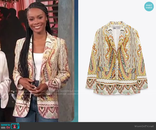 Zara Printed Blazer worn by Zuri Hall on Access Hollywood