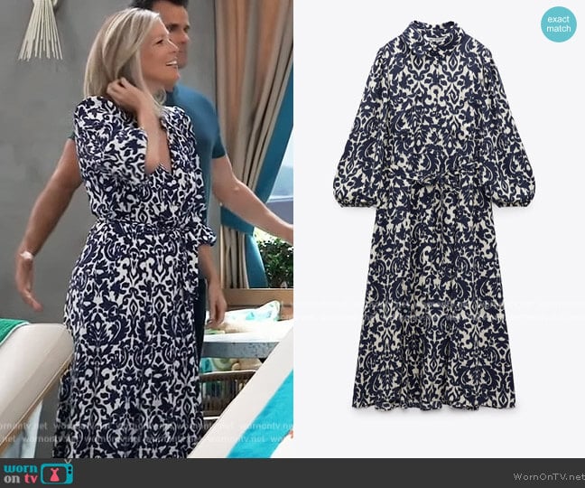 Zara Printed Midi Dress worn by Carly Spencer (Laura Wright) on General Hospital