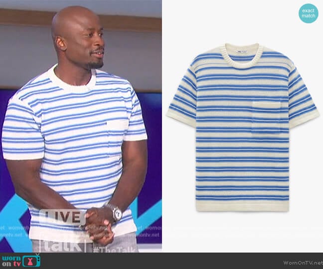Zara Striped Knit T-Shirt worn by Akbar Gbajabiamila on The Talk