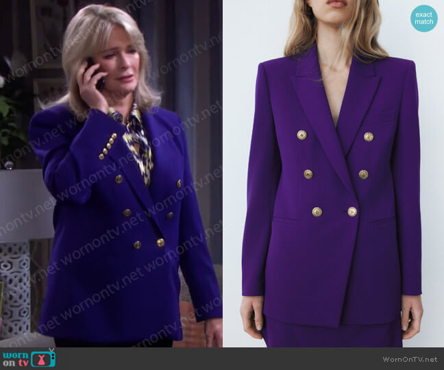 Zara Tailored Blazer with Buttons worn by Marlena Evans (Deidre Hall) on Days of our Lives