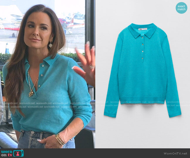 Zara Wool and Alpaca Polo Sweater worn by Kyle Richards on The Real Housewives of Beverly Hills