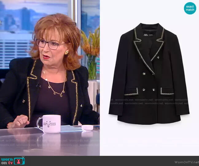 Zara Contrast Trim Double Breasted Blazer worn by Joy Behar on The View