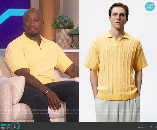 Zara Crochet Knit Polo worn by Akbar Gbajabiamila on The Talk