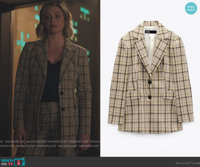 Zara Fitted Plaid Blazer worn by Betty Cooper (Lili Reinhart) on Riverdale