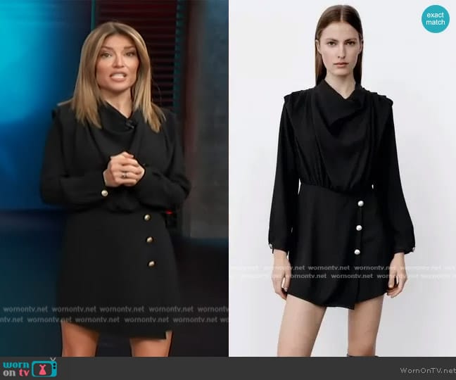 Zara Gold Button Satin Pleated Jumpsuit worn by Kit Hoover on Access Hollywood