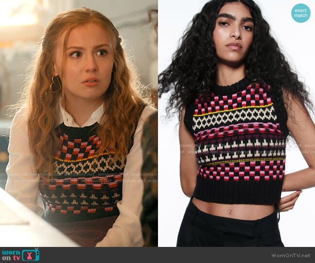 Zara Jacquard Knit Vest worn by Lake Meriwether (Bebe Wood) on Love Victor