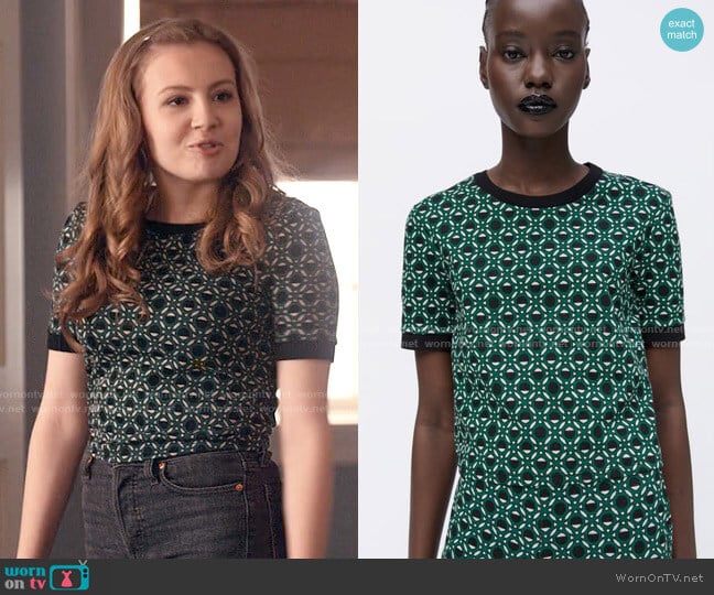 Zara Jacquard T-shirt worn by Lake Meriwether (Bebe Wood) on Love Victor